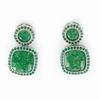 Rhodium Silver Earrings with a Disc and Square in Green